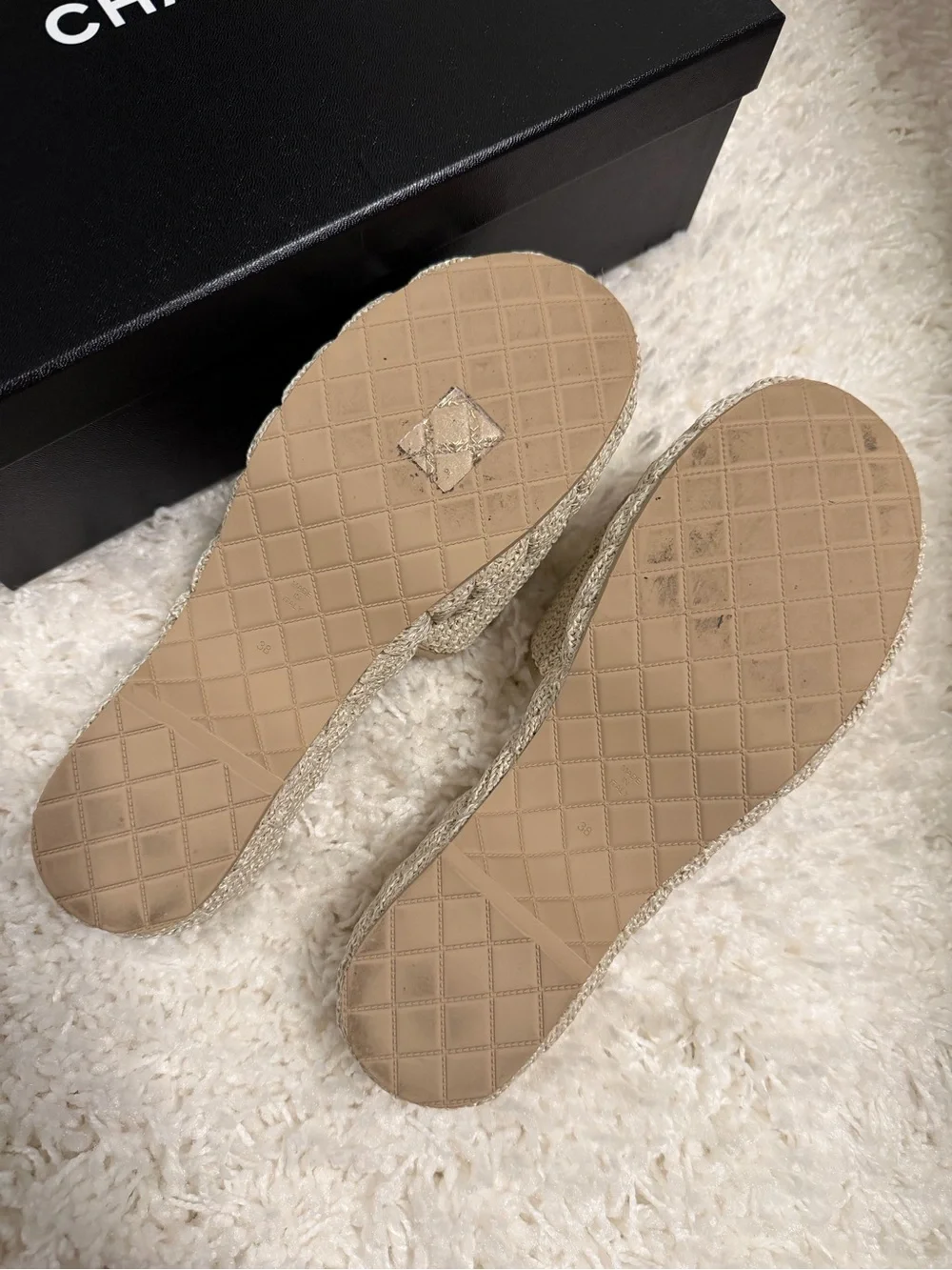 CHANEL Raffia Platform Sandals in Beige